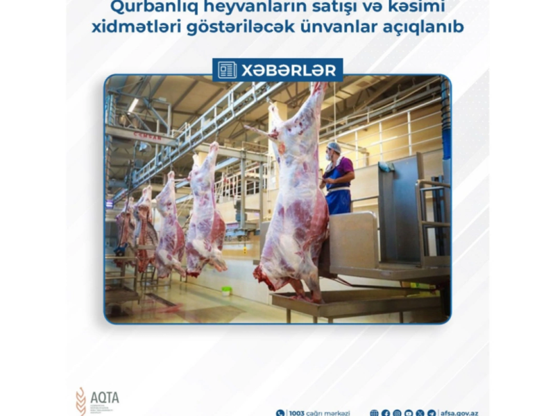 Qurbanlıq heyvanların satışı və kəsimi xidmətləri göstəriləcək ÜNVANLAR