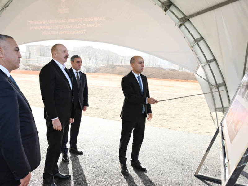 Prezident İlham Əliyev Xankəndidə Qarabağ Universitetinin Mühəndislik fakültəsinin binasının təməlini qoyub